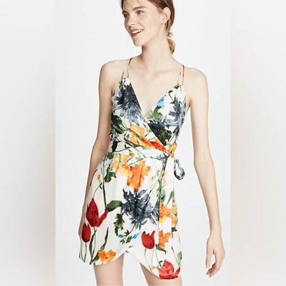 Alice + Olivia Greenwich Garden Dress Susana Floral Burnout Faux-Wrap Size 6 - Picture 3 of 10